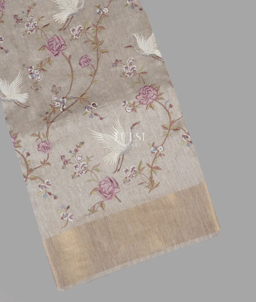 Grey Linen Embroidery Saree T593137-image