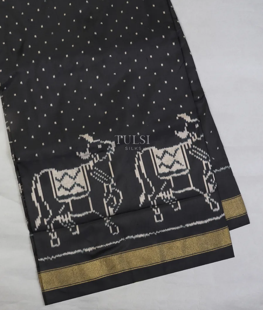 Black Ikat Silk Saree T561137-image