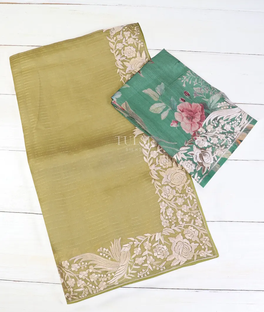 Light Green Kora Organza Embroidery Saree T598977-image
