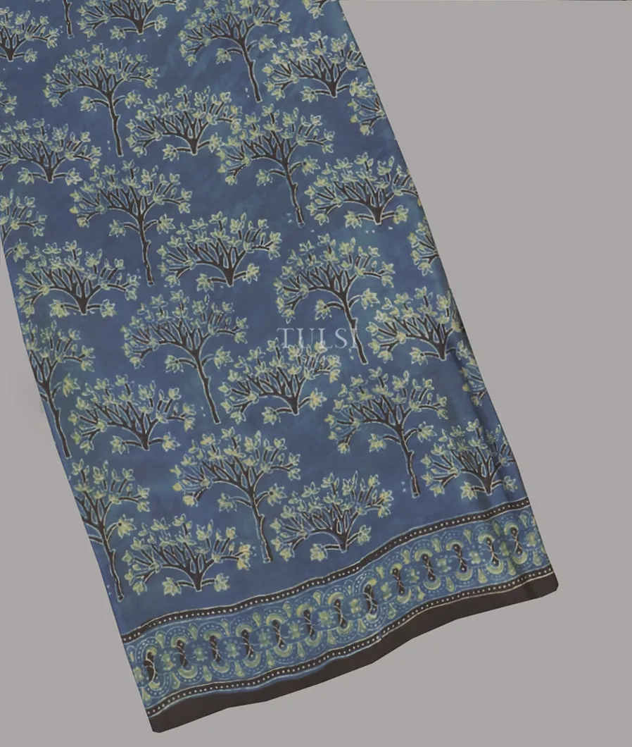 Blue Ajrakh Printed Modal Silk Saree T588076-image