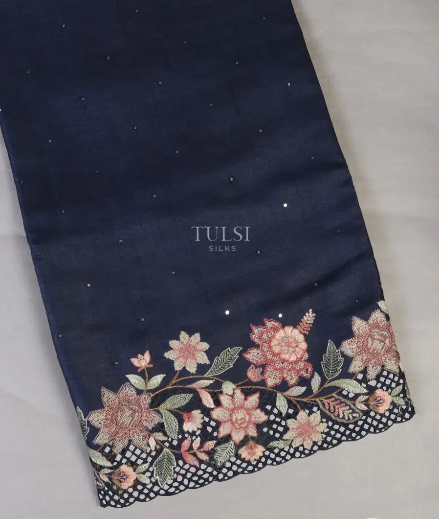 Blue Tussar Cutwork Saree T562597-image