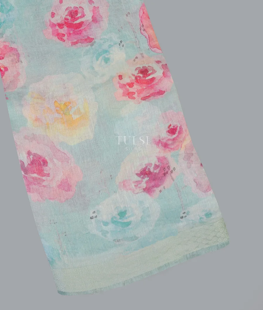 Blue Linen Printed Saree T592286-image