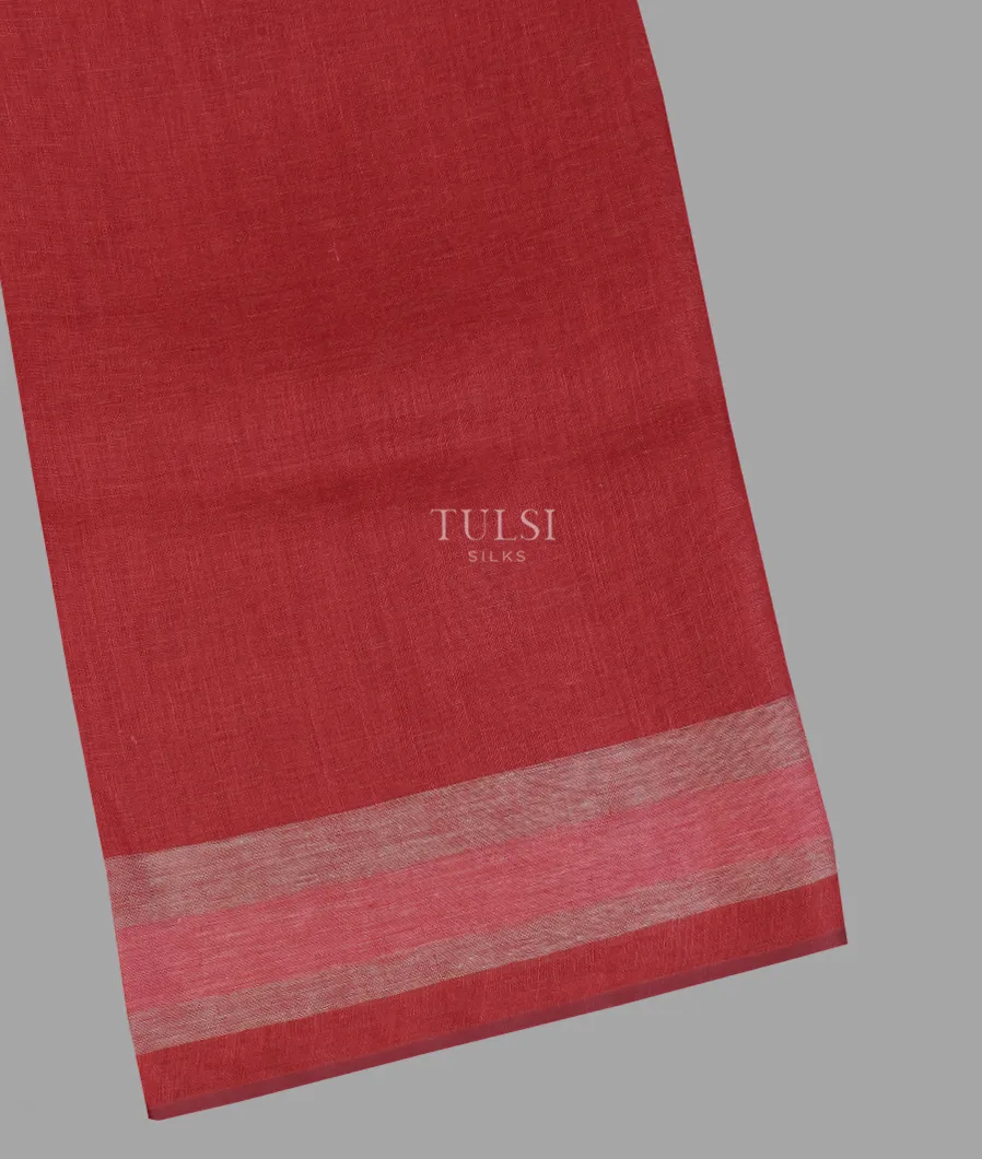 Red Handwoven Linen Saree T585913-image