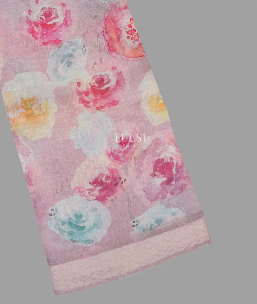 Pink Linen Printed Saree T595742-image