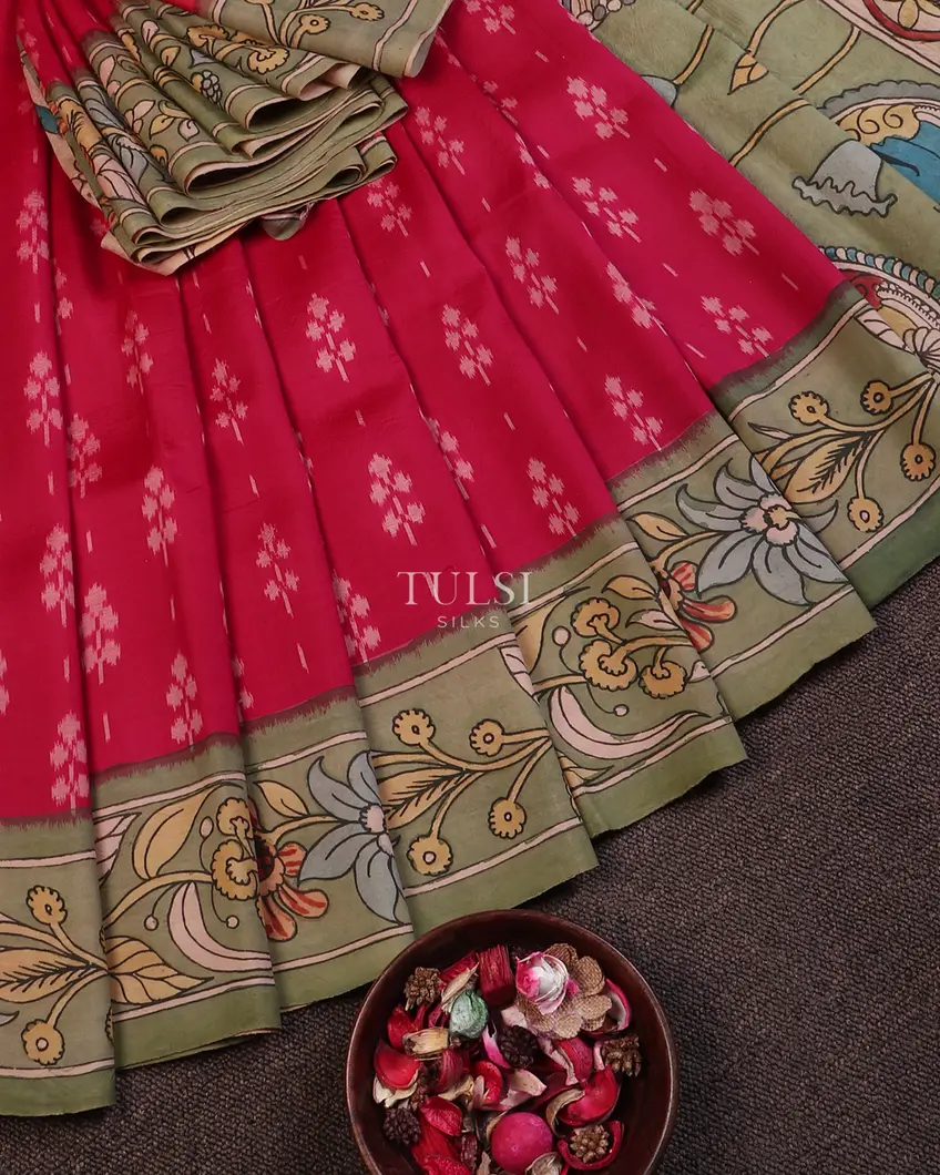magenta-ikat-silk-with-kalamkari-border-and-pallu-t557531-t557531-b