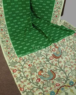 green-ikat-silk-with-kalamkari-border-and-pallu-t557535-t557535-d