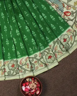 green-ikat-silk-with-kalamkari-border-and-pallu-t557535-t557535-e