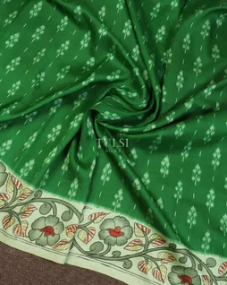 green-ikat-silk-with-kalamkari-border-and-pallu-t557535-t557535-f