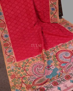 magenta-ikat-silk-with-kalamkari-border-and-pallu-t557533-t557533-d