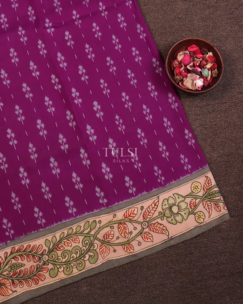 Purple Ikat Silk With Kalamkari Border and Pallu T557532-image
