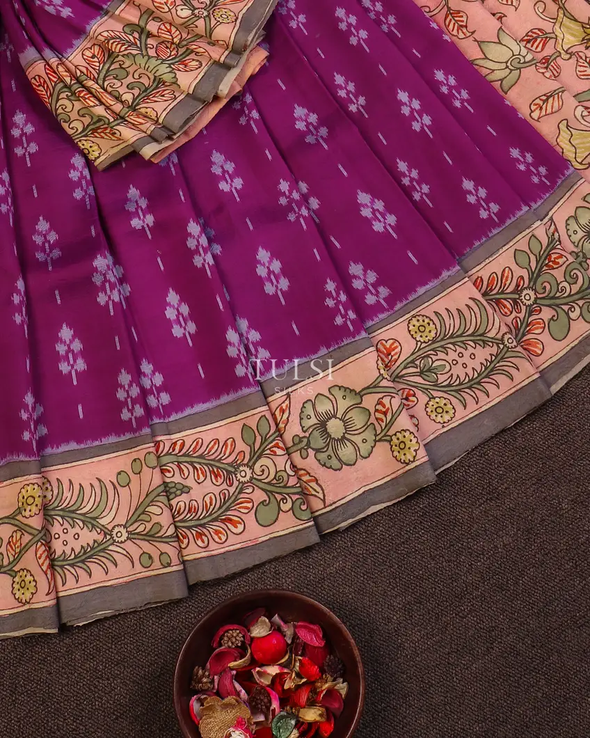 purple-ikat-silk-with-kalamkari-border-and-pallu-t557532-t557532-b