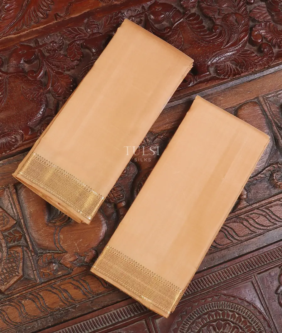 Beige Handwoven Kanjivaram Silk Dhoti and Vastharam T582371-1-image