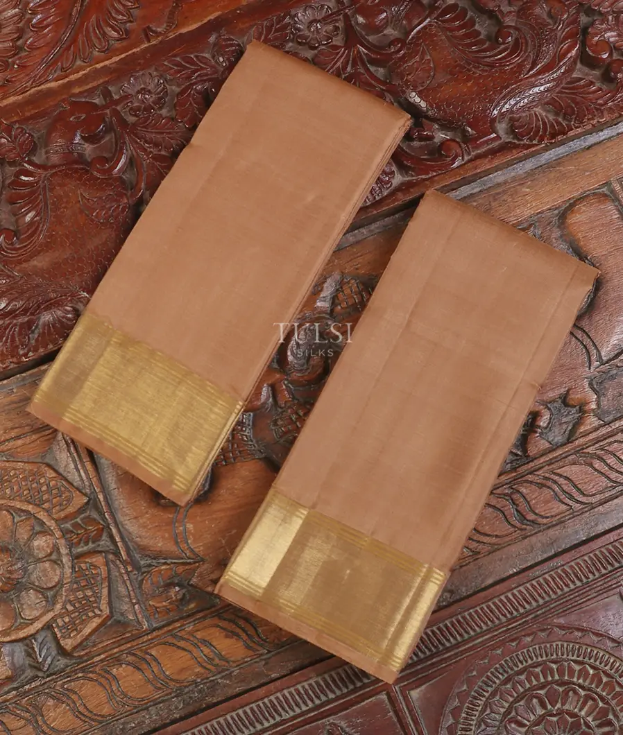 Light Brown Handwoven Kanjivaram Silk Dhoti and Vastharam T558265-image