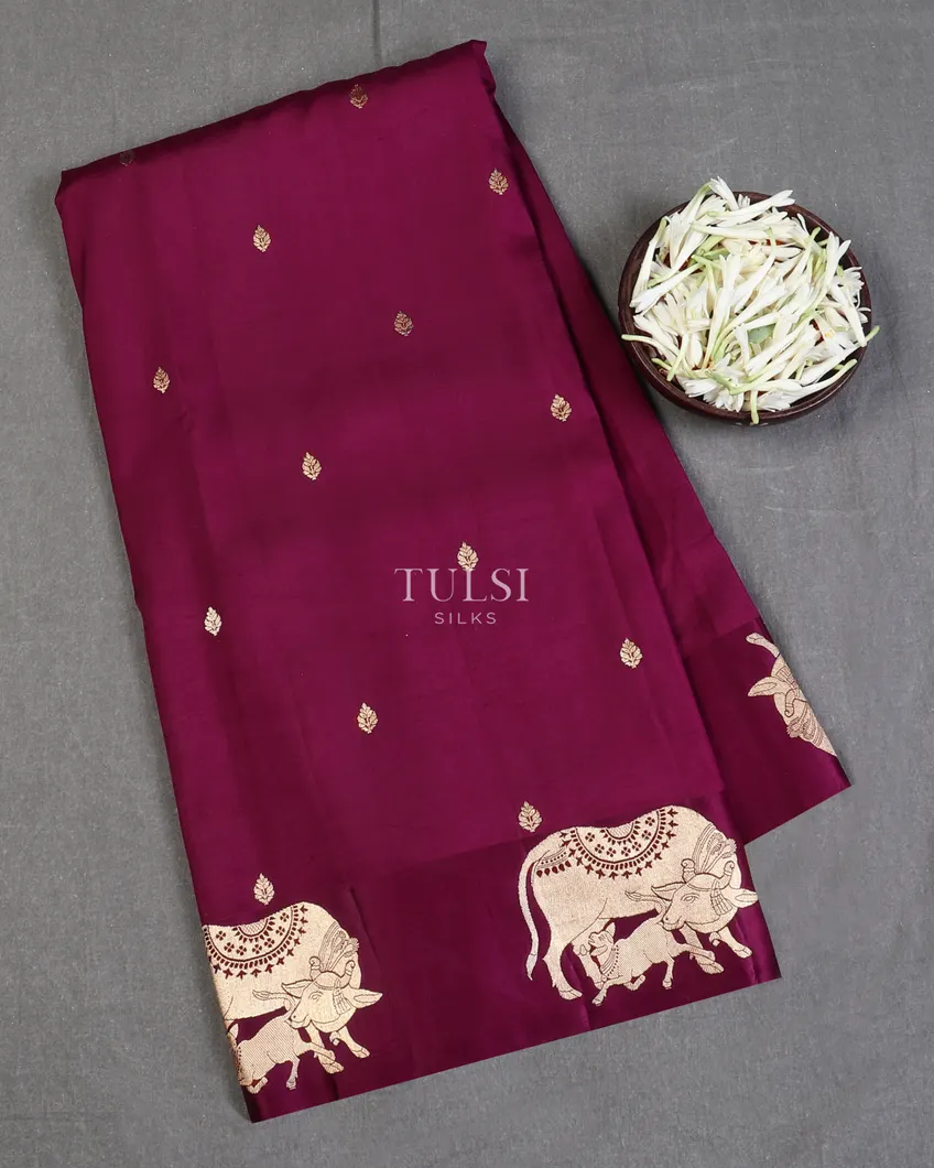 Burgundy Banaras Silk Saree T588751-image