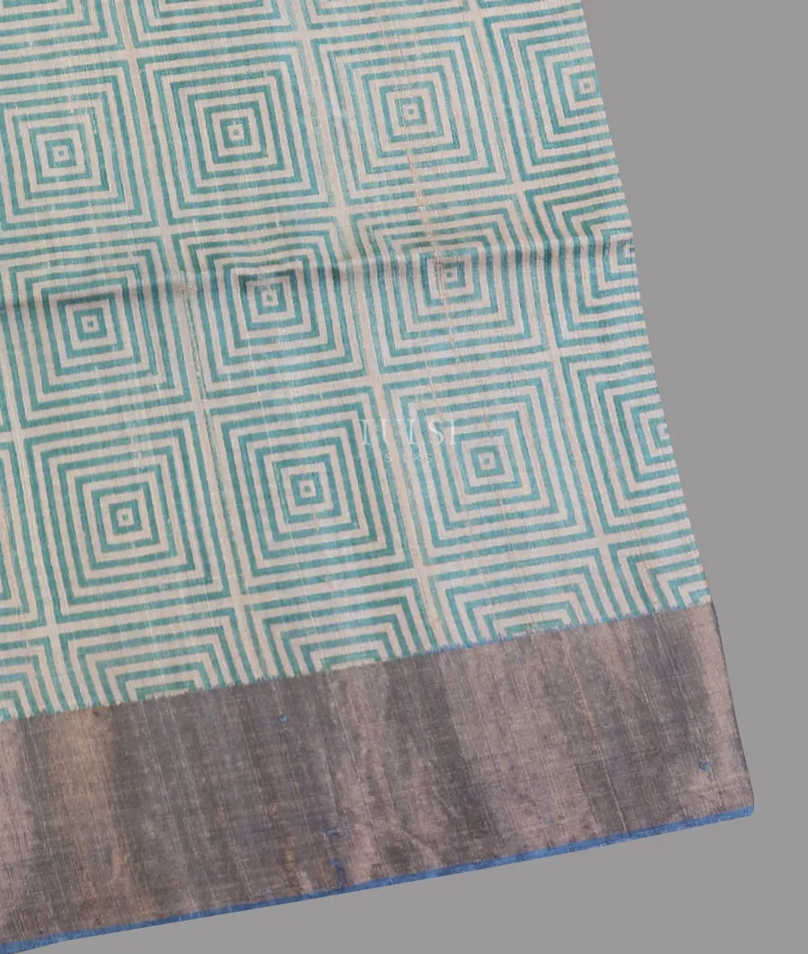 Off - White And Blue Tussar Printed Saree T599775-image