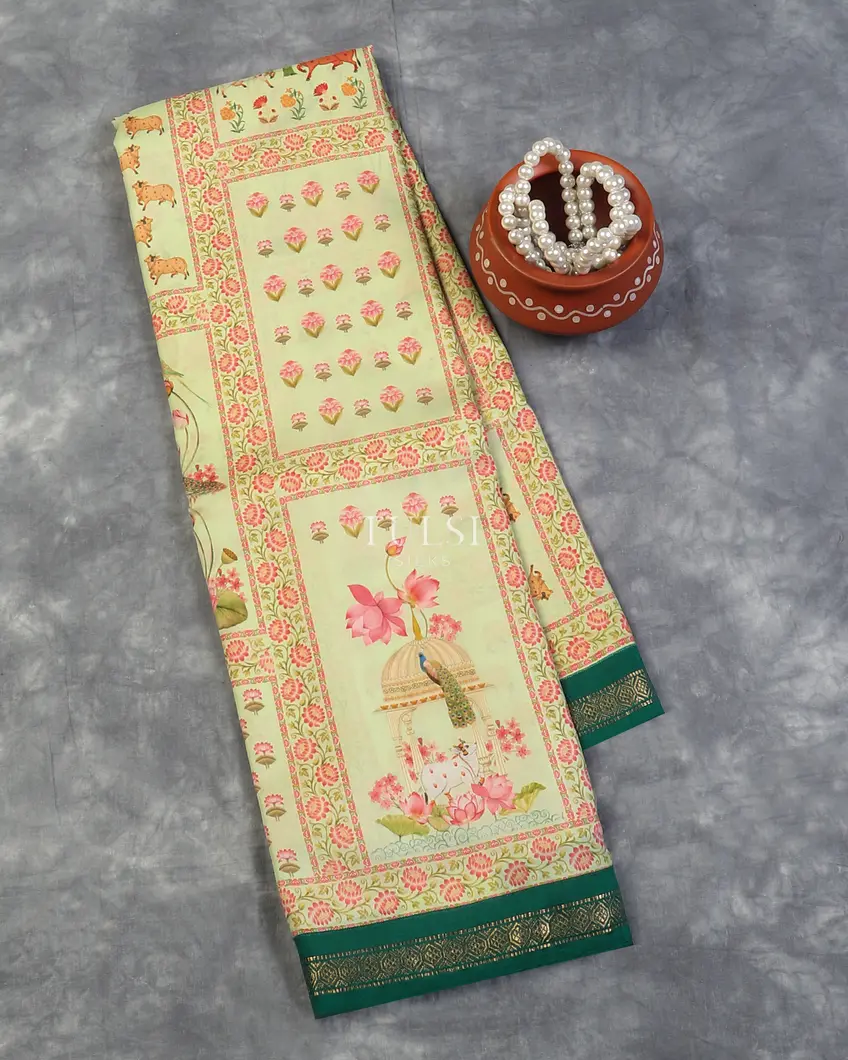 Green Printed Soft Silk Saree T600906-image