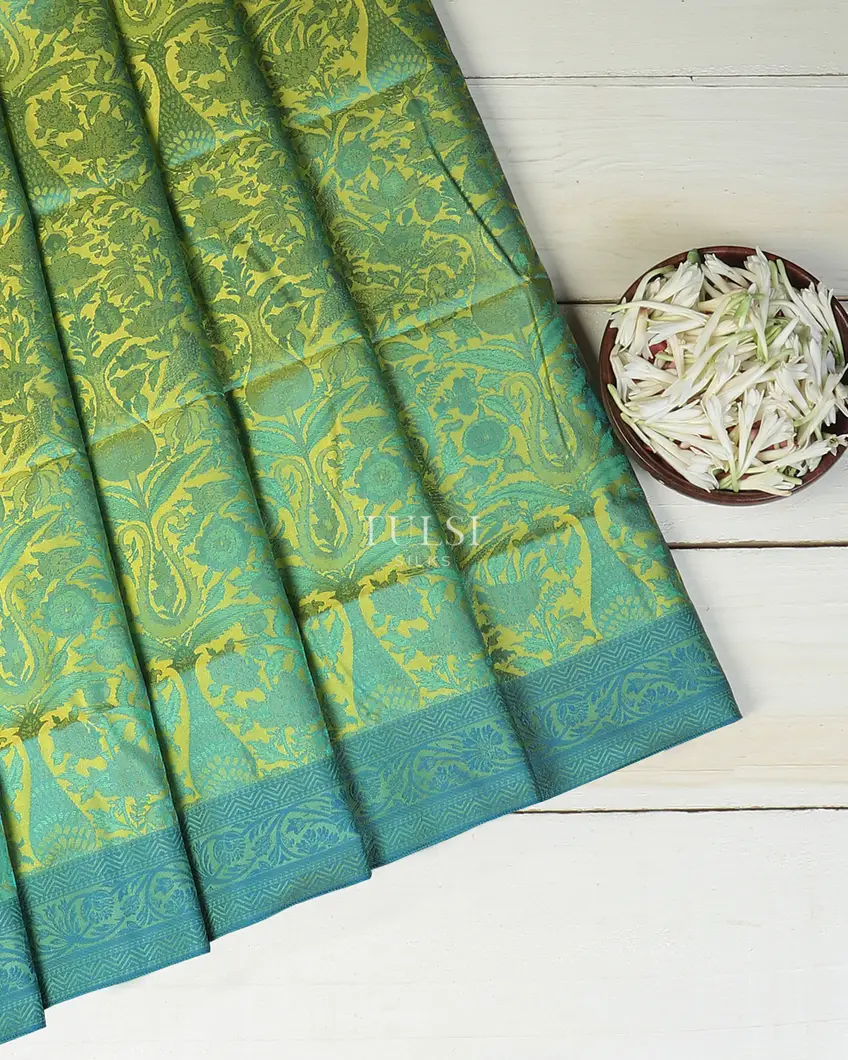 Greenish Yellow Tanchoi Pure Silk Saree T600442-image