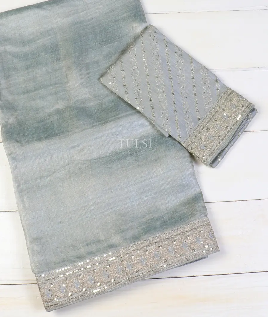 Grey Silk Tissue Kota Embroidery Saree T595214-image