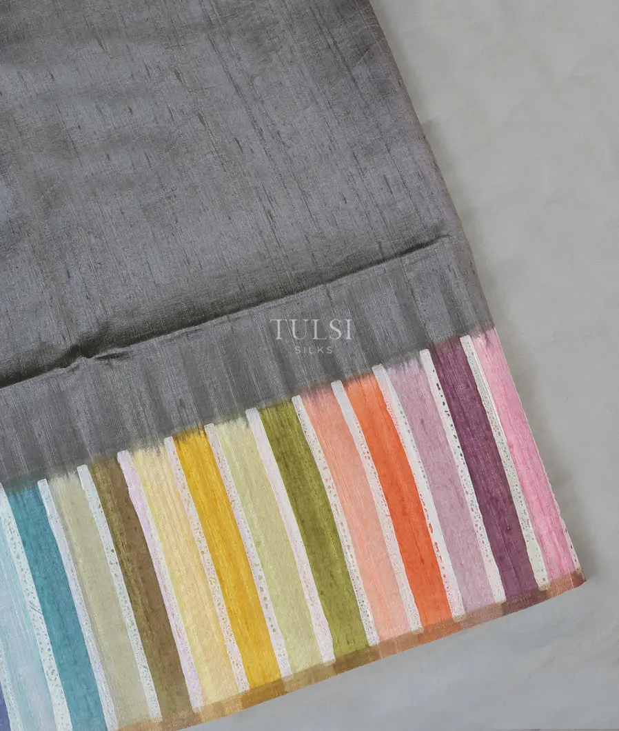 Grey Tussar Printed Saree T601014-image