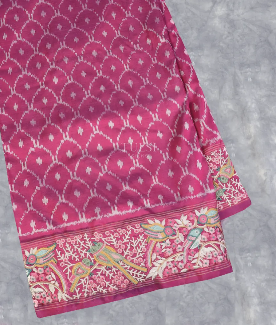 Purple Ikat Embroidery Silk Saree T595177-image