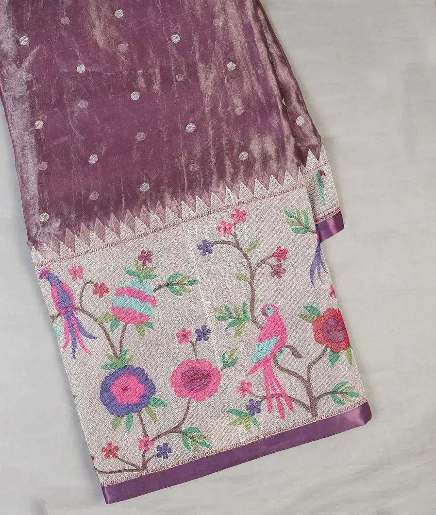 Purple Kora Tissue Organza Embroidery Saree T601010-image