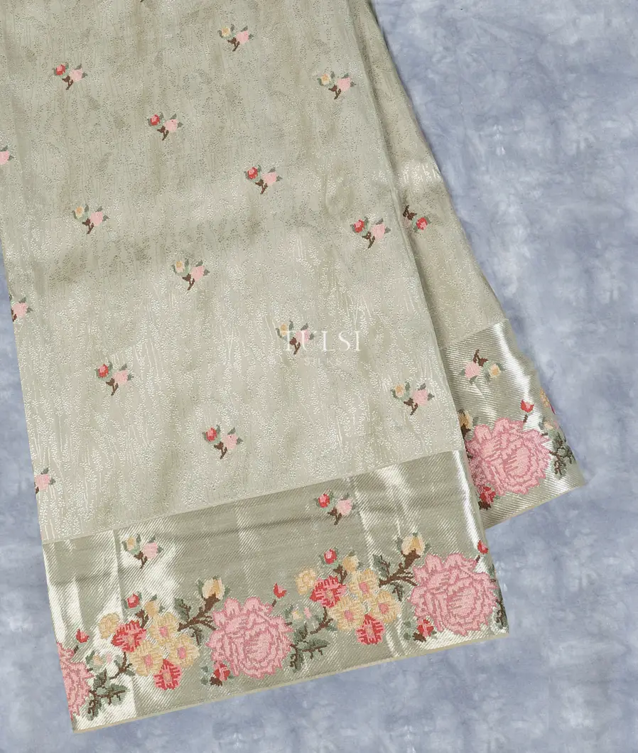 Light Khaki Grey Kanjivaram Embroidery Silk Saree T538368-1-image