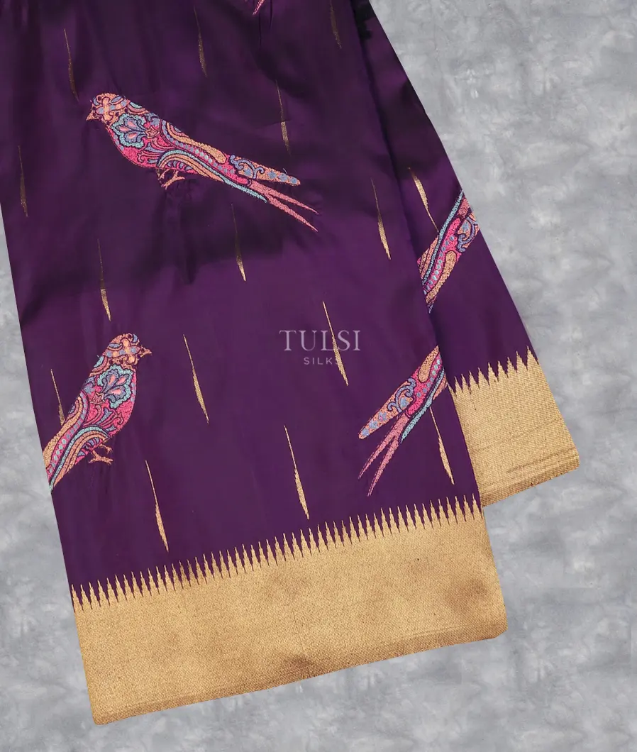 Purple Kanjivaram Embroidery Silk Saree T553245-image