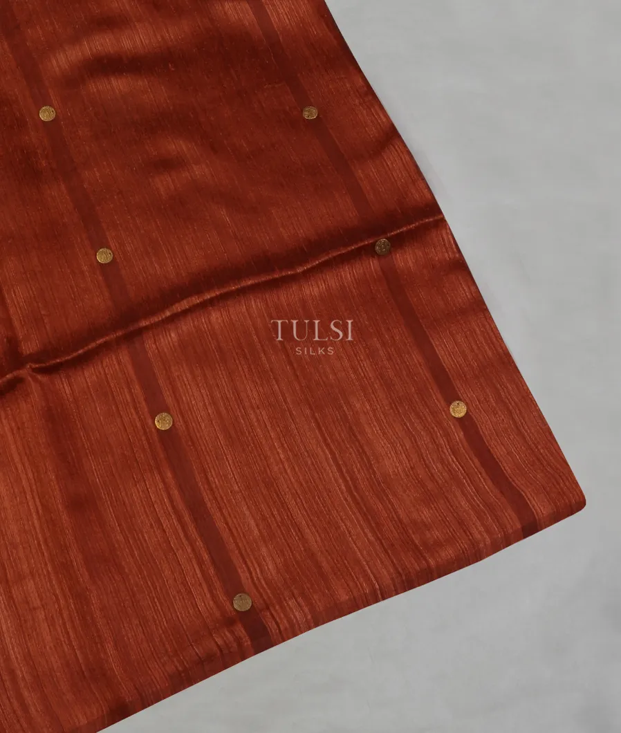 Rust Brown Handwoven Tussar Saree T584647-image