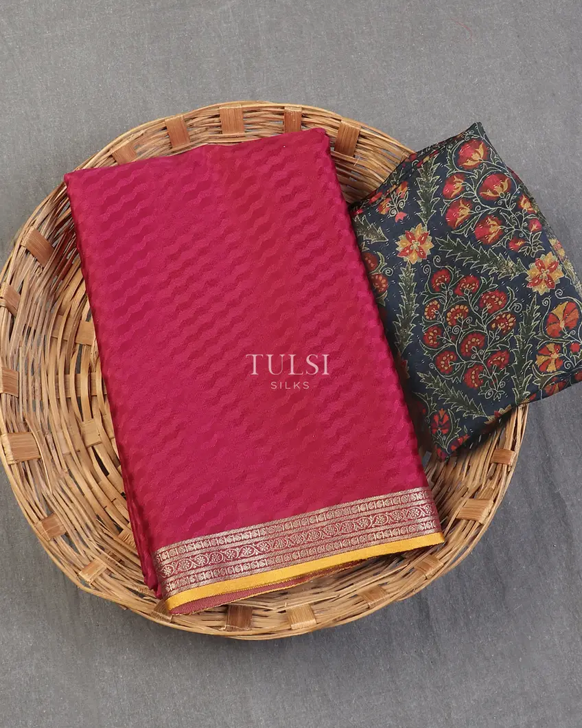 Dark Pink Crepe Silk Saree T600634-image