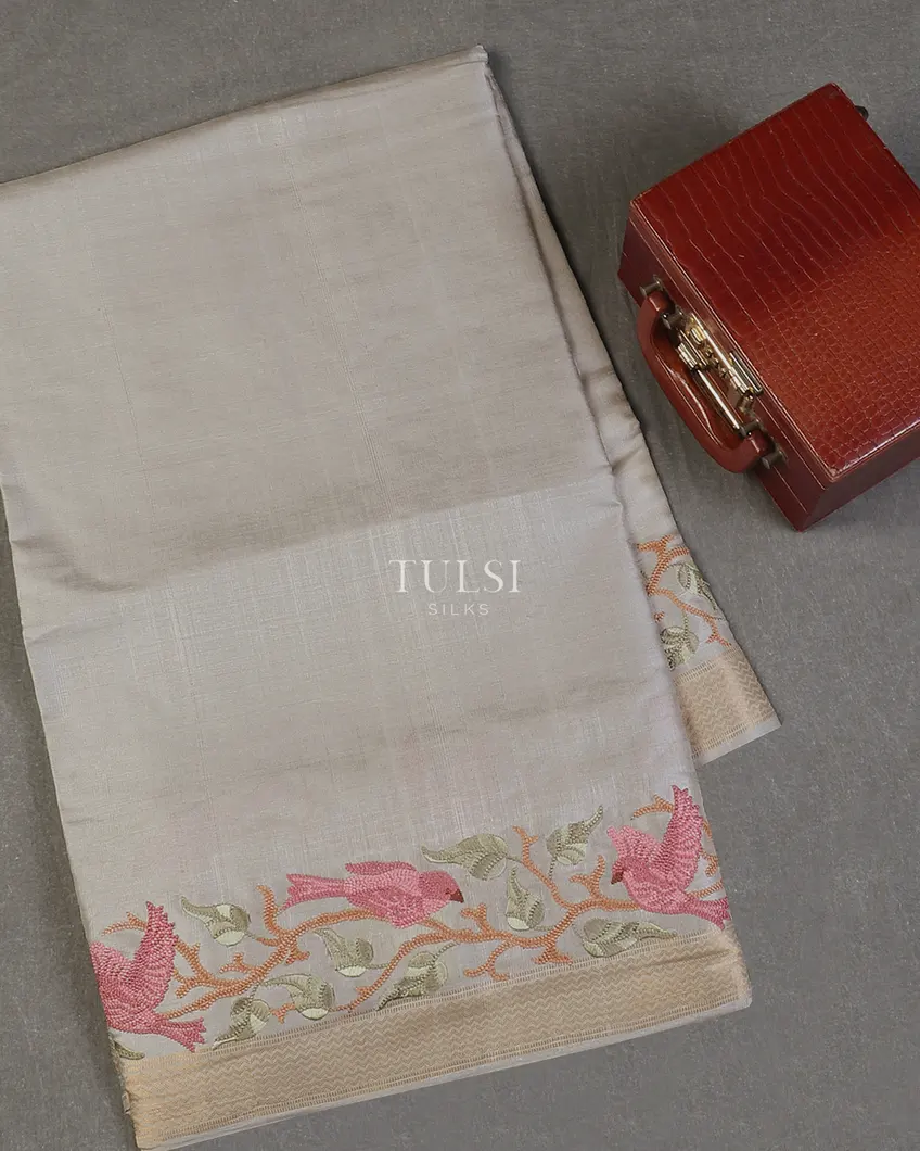 Grey Tussar Embroidery Saree T597637-image