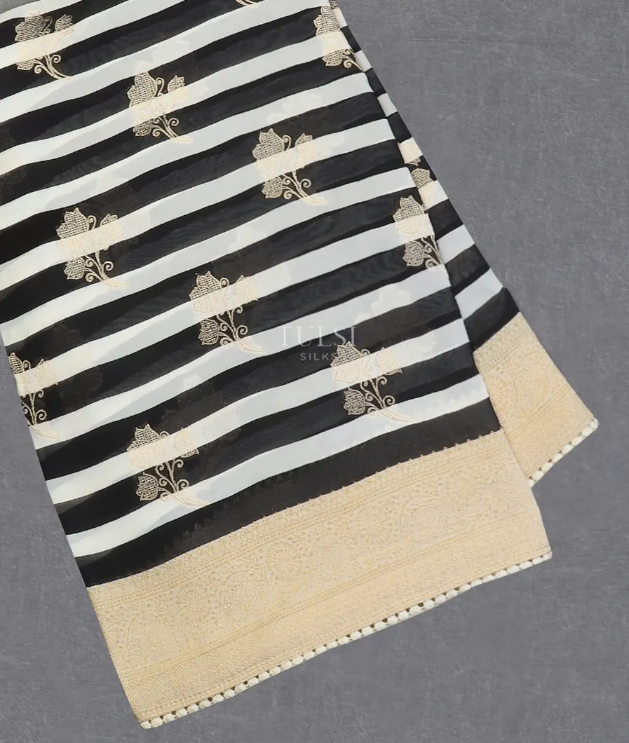 Black And Off - White Georgette Saree T602477-image
