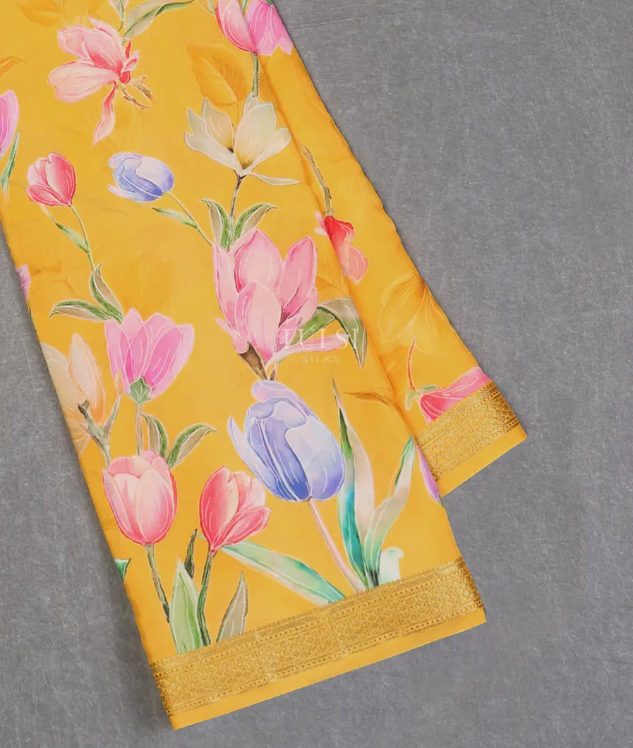 Yellow Mysore Crepe Silk Saree T602364-image