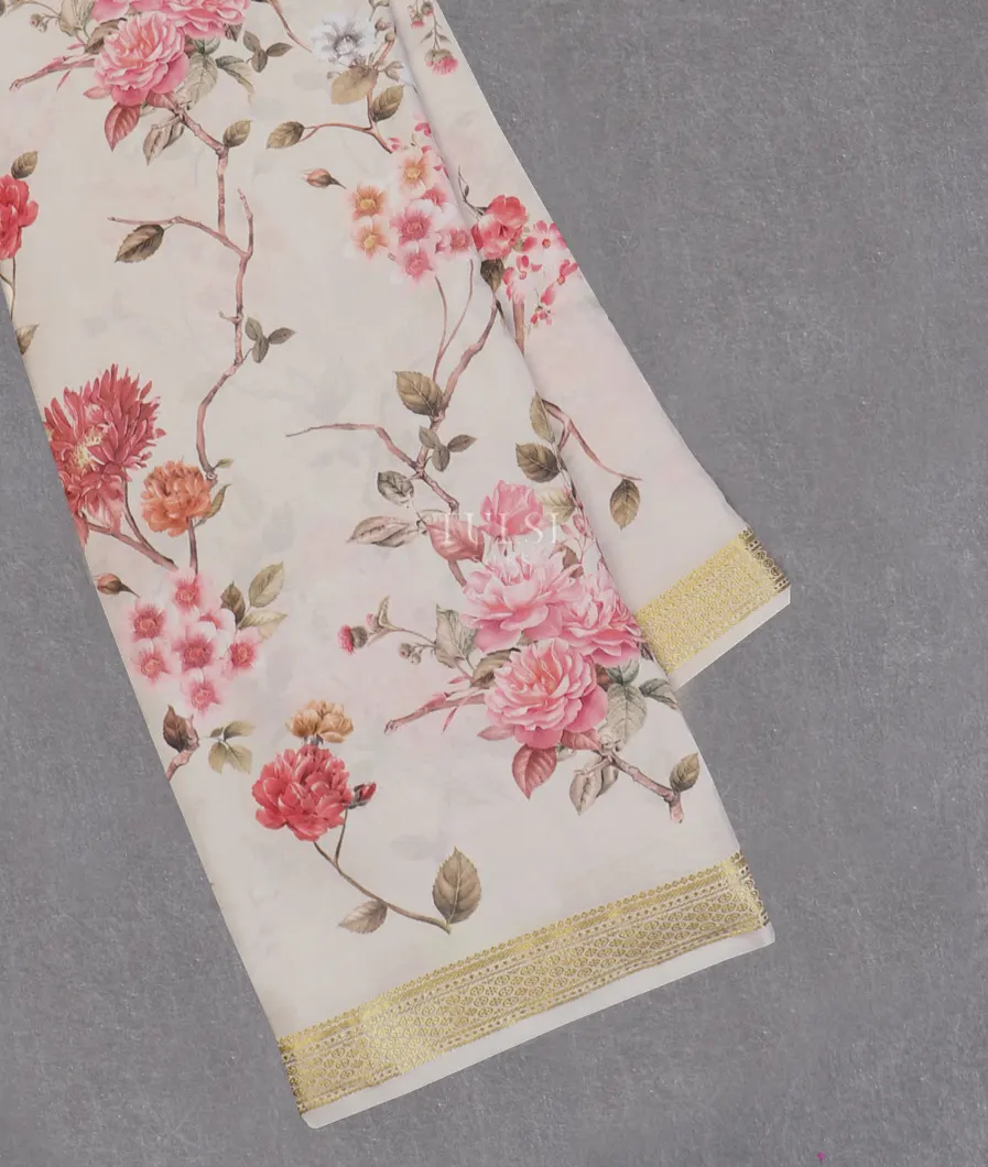 Off - White Mysore Crepe Silk Saree T602365-image