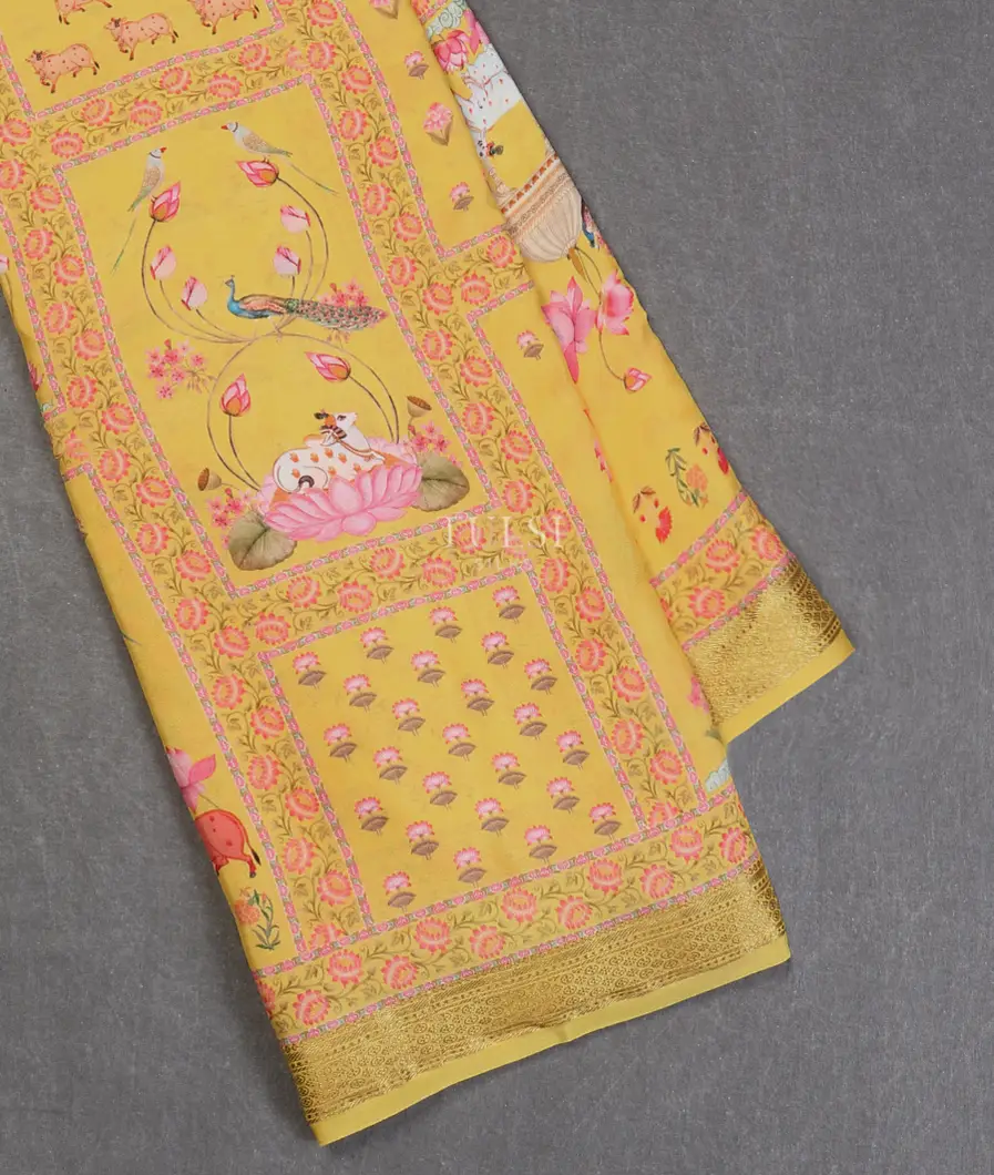 Yellow Mysore Crepe Silk Saree T602363-image