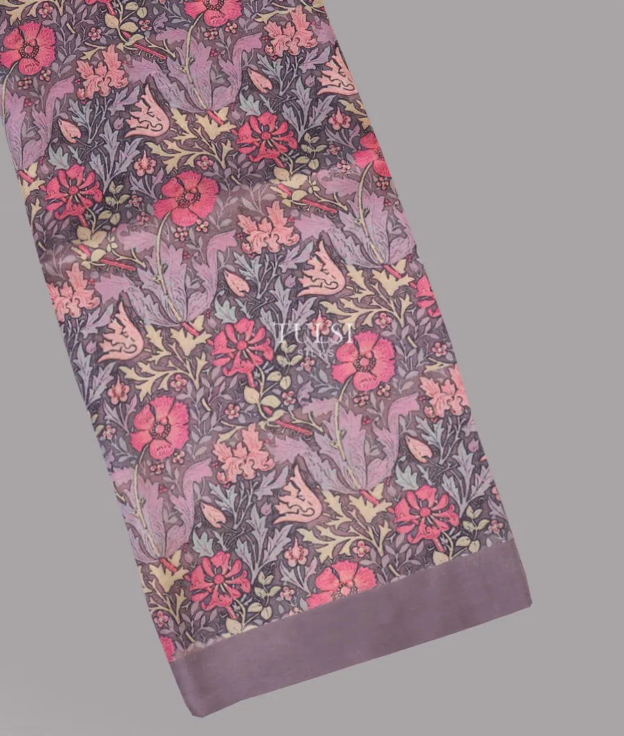 Purplish Grey Printed Silk Saree T599563-image