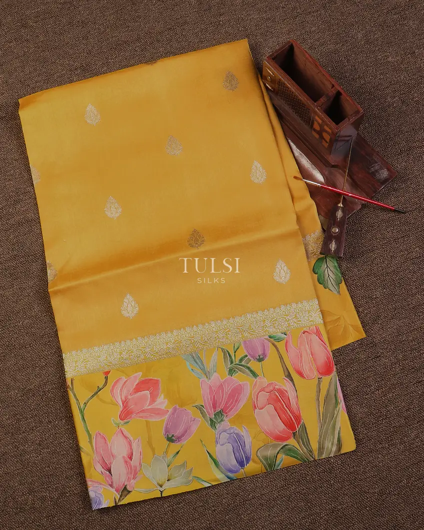 Yellow Banaras Kathan Silk Saree T600024-image
