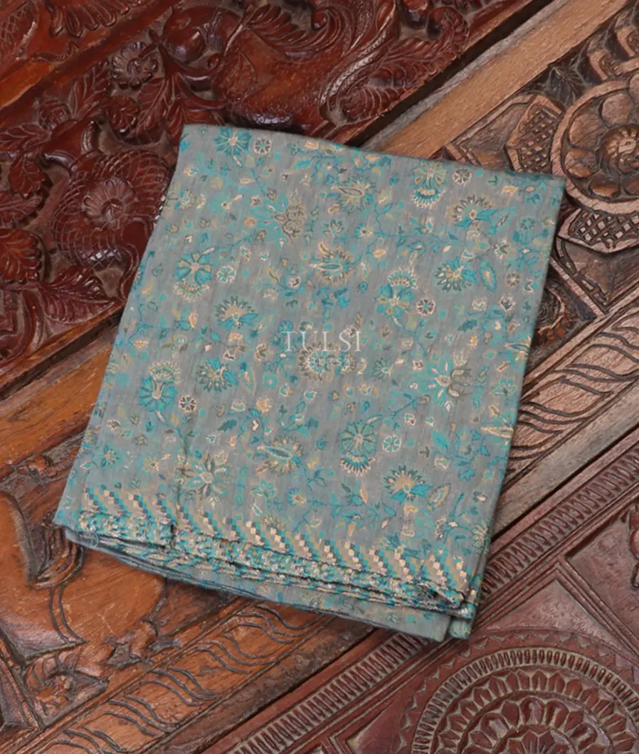 Bluish Grey Kashmir Kani Silk Blouse T461220-image