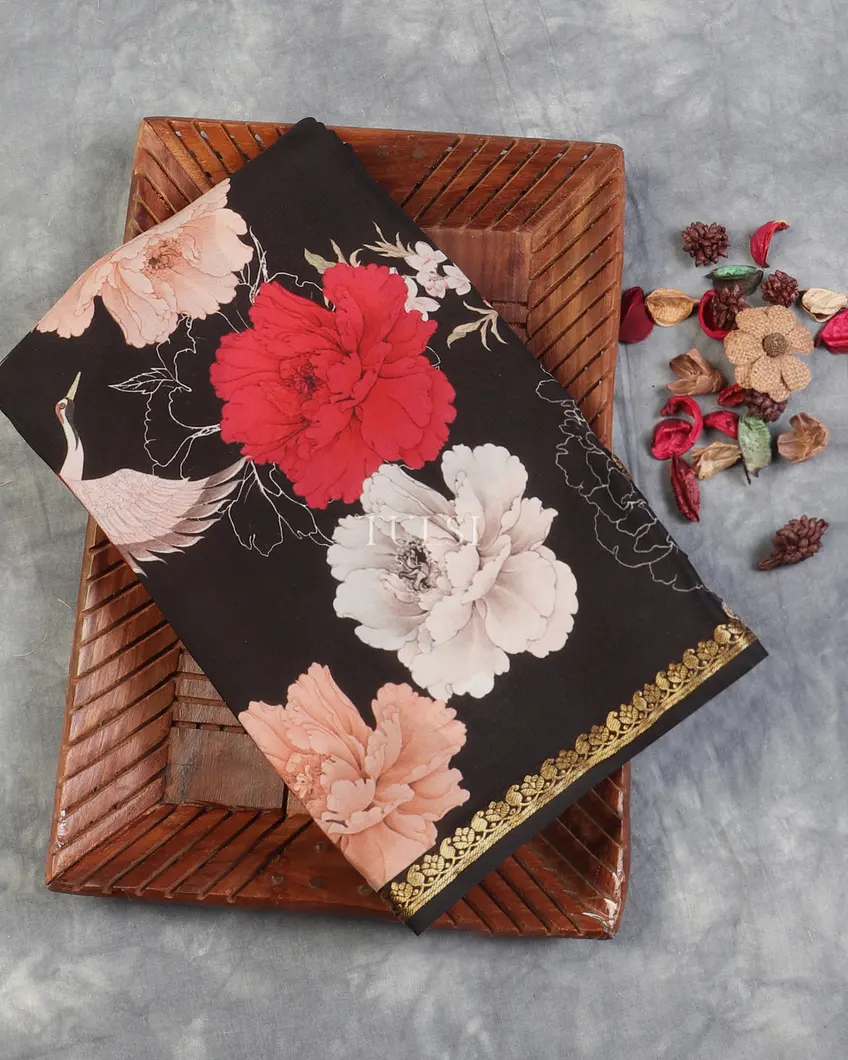 Black Mysore Crepe Silk Saree T603416-image