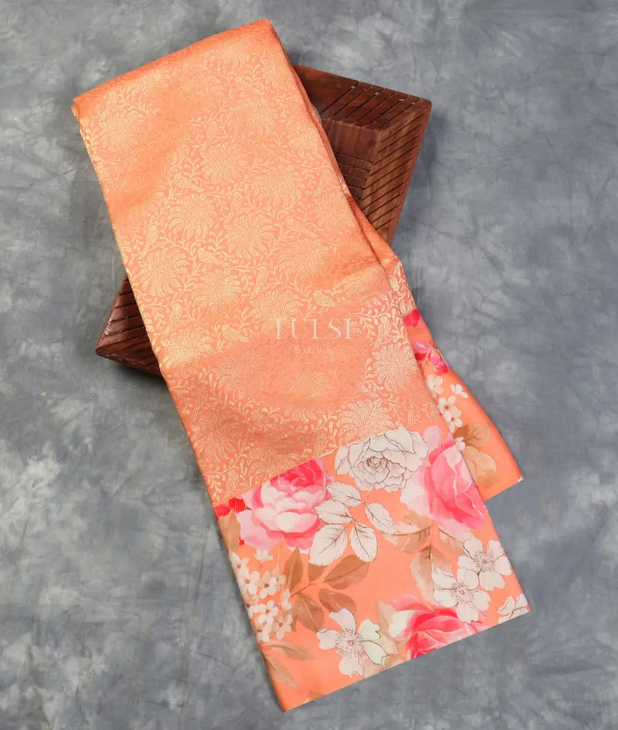 Peach Printed Kanjivaram Silk Saree T586180-image