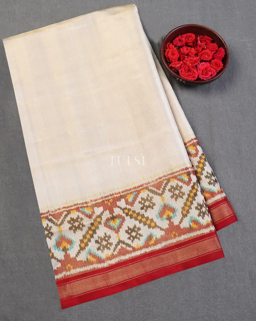 Off-White Tissue Patola Silk Saree T597908-image