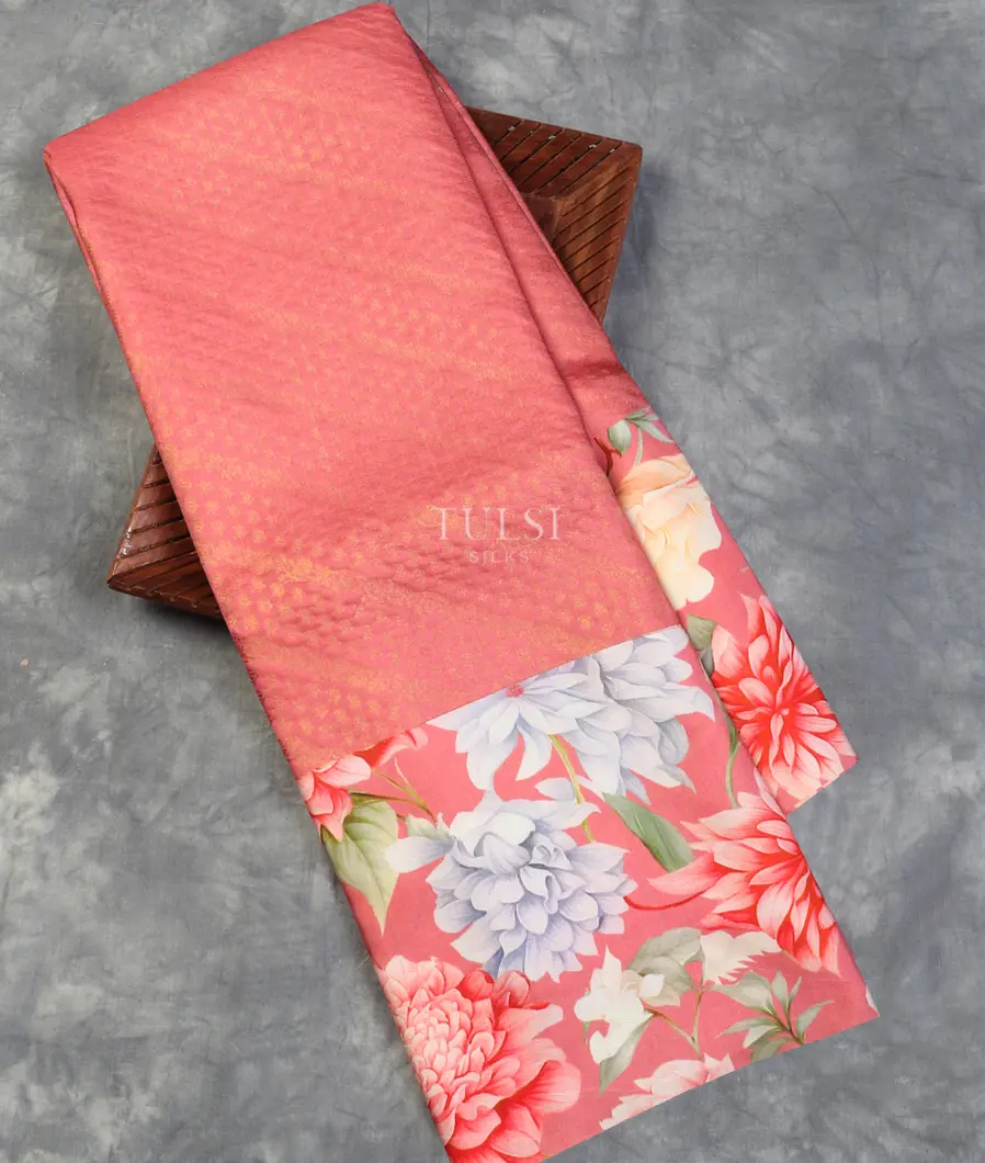 Coral Pink Printed Kanjivaram Silk Saree T579602-image
