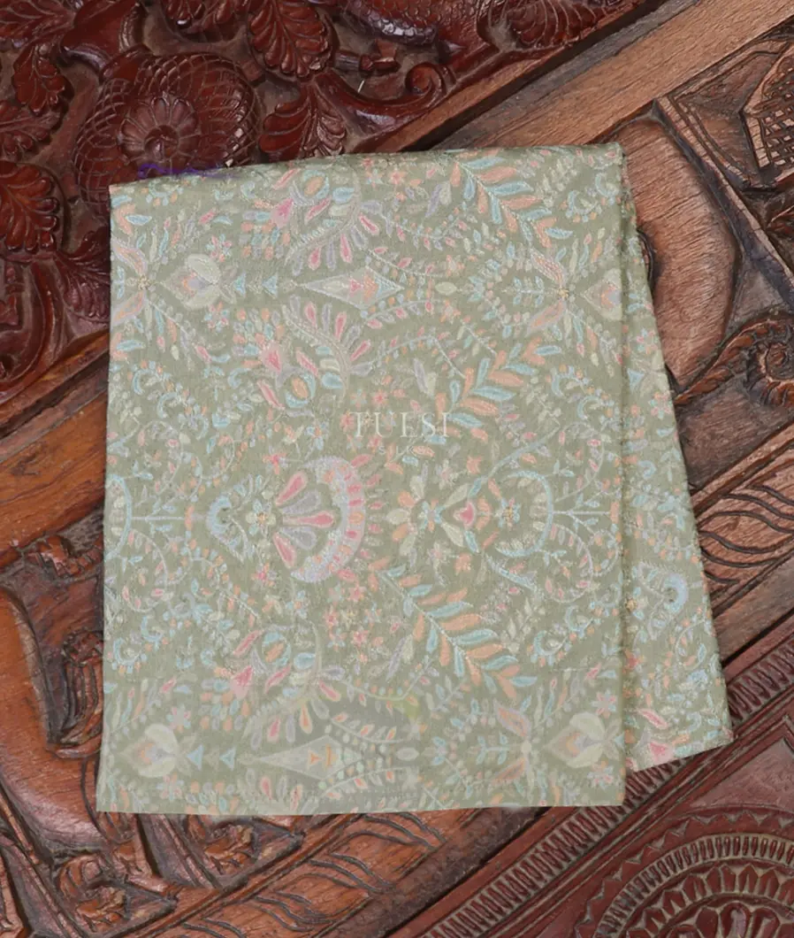 Green Soft Tussar Embroidery Blouse T594901-image