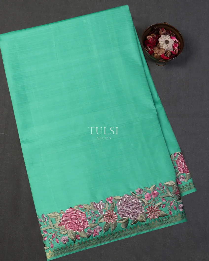 Light Greenish Blue Soft Silk Embroidery Saree T603707-image