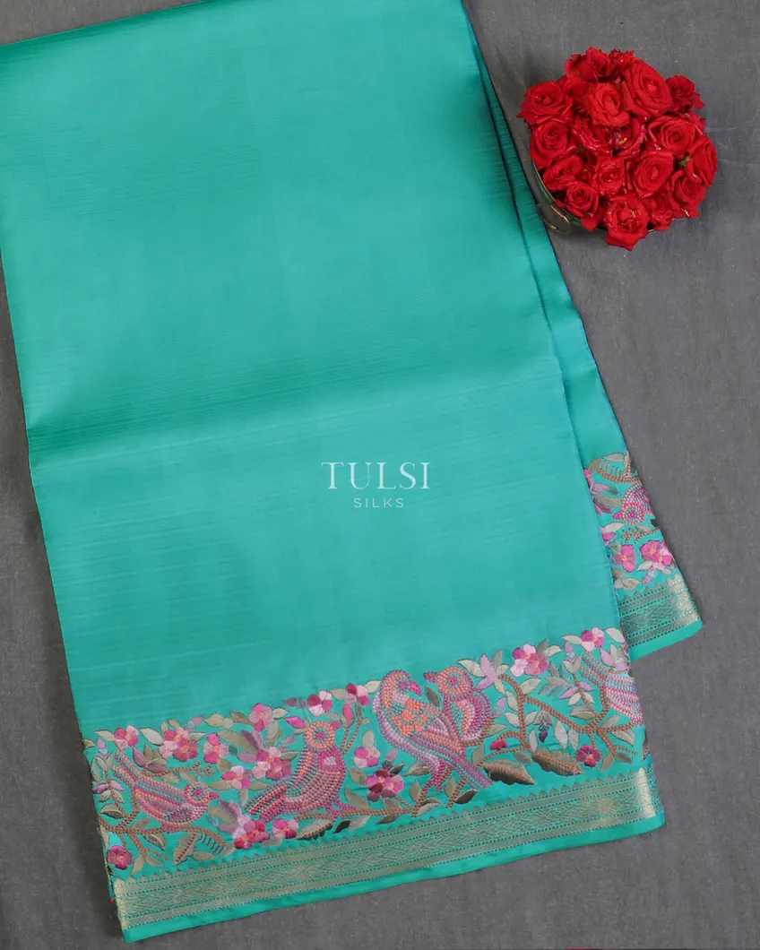 Blue Soft Silk Embroidery Saree T603718-image