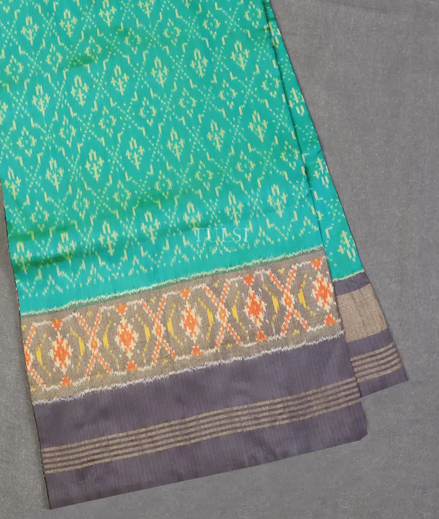 Bluish Green Ikat Silk Saree T544924-1-image