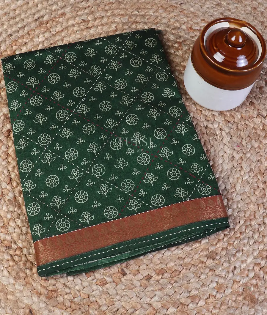 Green Soft Tussar Printed Saree T604596-image
