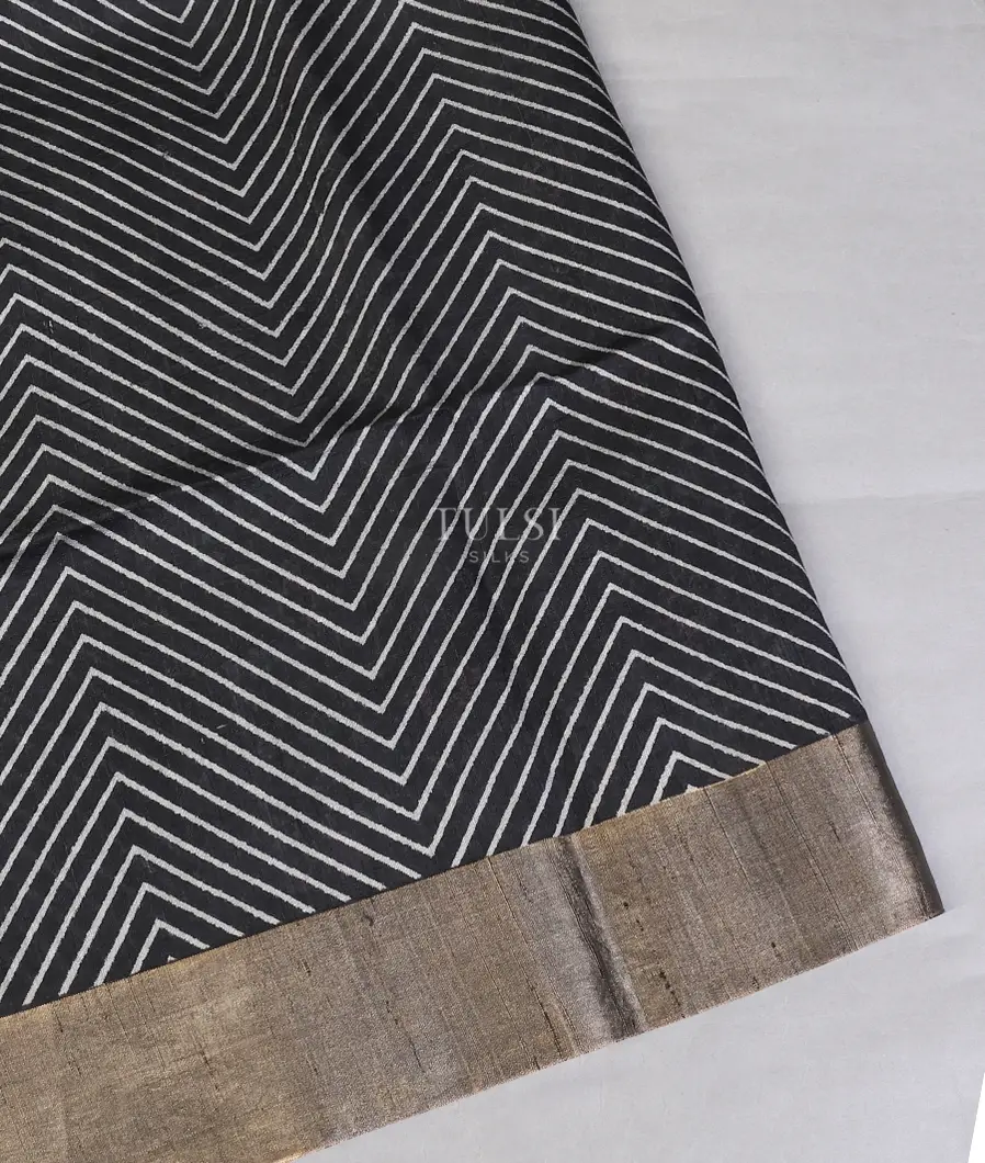 Black Printed Raw Silk Saree T585138-1-image