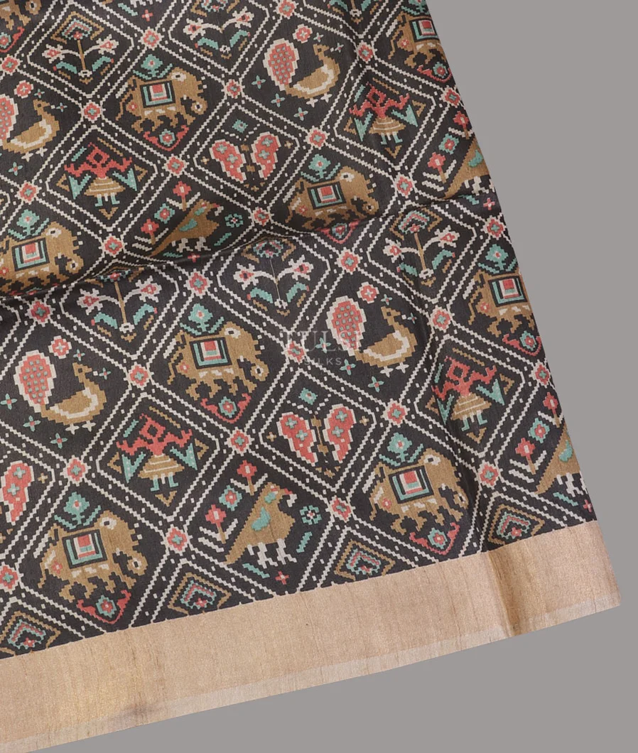 Dark Grey Tussar Printed Saree T574887-image