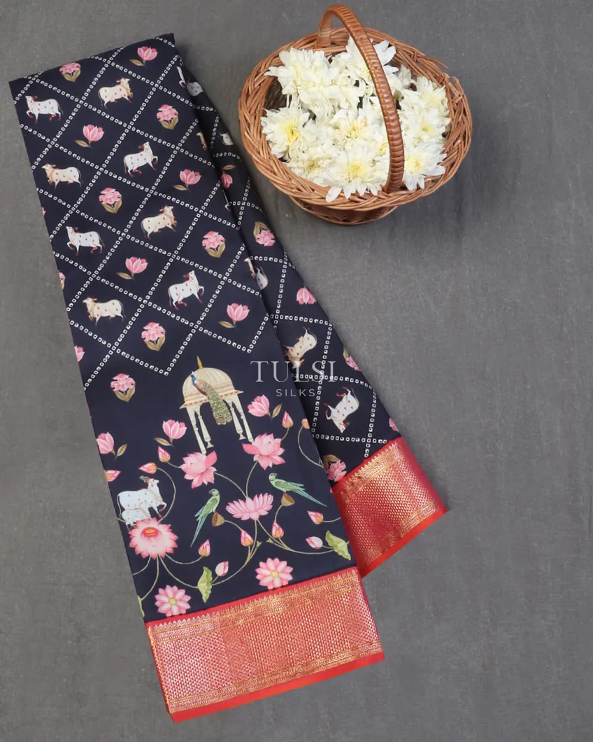 Blue Printed Kanjivaram Silk Saree T604813-image