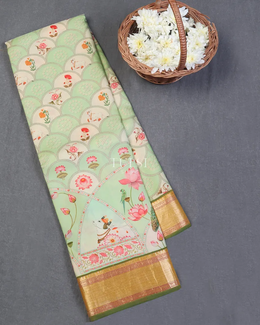 Green Printed Kanjivaram Silk Saree T604815-image